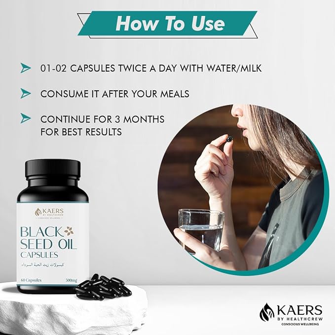 Black Seed Oil Capsules | 500mg - 60 Veg Capsules - Kaers Life