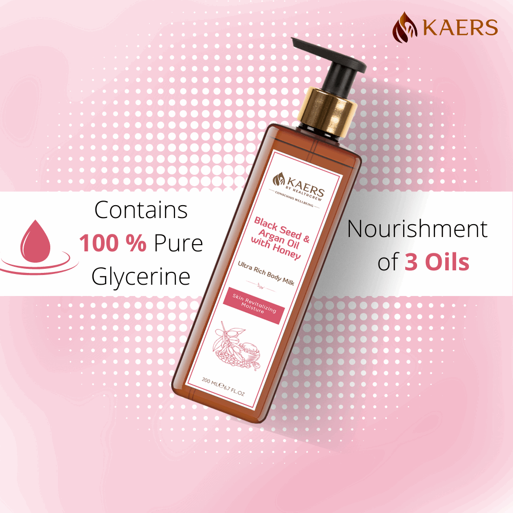 Kaers Kalonji (Black Seed) & Argan Oil with Honey Ultra Rich Body Milk - For Hydration and Moisturization | 200 ml - Kaers Life - Lotion & Moisturizer - kaers-by-healthcrew-ultra-rich-body-milk-black-seed-argan-oil-with-honey -