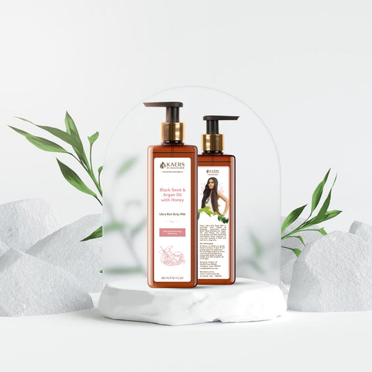 Kaers Kalonji (Black Seed) & Argan Oil with Honey Ultra Rich Body Milk - For Hydration and Moisturization | 200 ml - Kaers Life - Lotion & Moisturizer - kaers-by-healthcrew-ultra-rich-body-milk-black-seed-argan-oil-with-honey -
