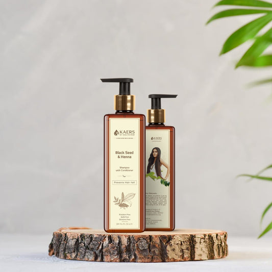 Kaers Kalonji (Black Seed) and Henna Herbal Shampoo with Conditioner - Paraben Free, SLES Free, Dioxane Free for Hair fall Prevention | 200 ml - Kaers Life - Shampoo & Conditioner - kaers-by-healthcrew-black-seed-kalonji-and-henna-herbal-shampoo-with-conditioner-200-ml -