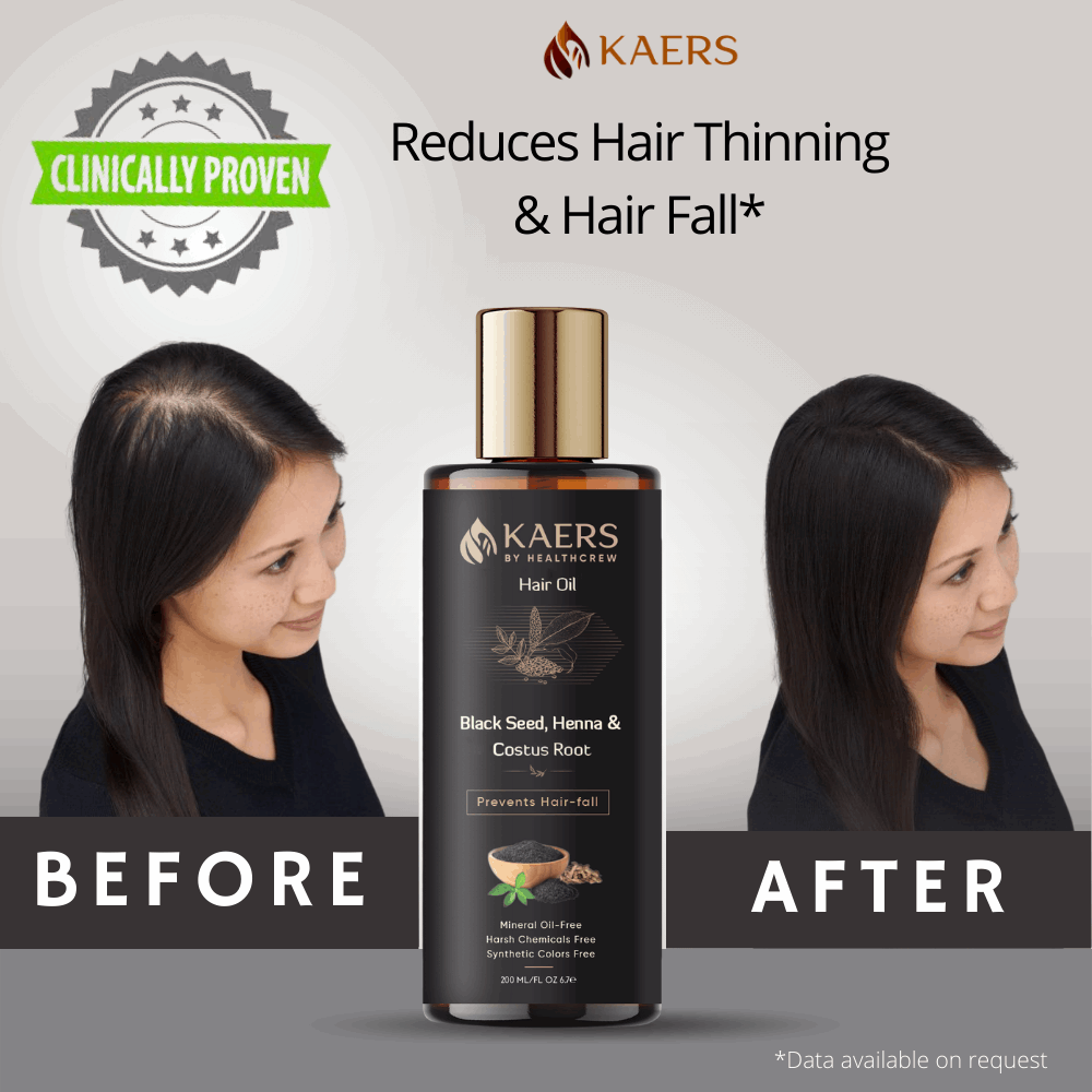 Kaers Hair Care Combo | Black Seed (Kalonji) & Henna Shampoo + Black Seed (Kalonji), Henna & Costus Root Hair Oil - Controls Hair Fall & Thinning | 200 ml + 200 ml - Kaers Life - Shampoo 200 ml & Hair Oil - kaers-kalonji-hair-care-combo-black-seed-henna-shampoo-black-seed-henna-costus-root-hair-oil-nourishment-of-hair-paraben-free-sles-free-dioxane-free-mineral-oil-free-controls-hair-fall-thinni - 