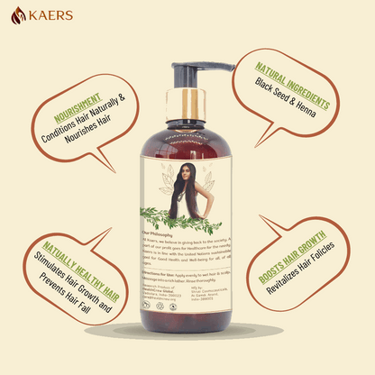 Kaers Hair Care Combo | Black Seed & Henna Shampoo + Black Seed, Henna & Costus Root Hair Oil - Controls Hair Fall & Thinning | 400 ml + 200 ml - Kaers Life - Shampoo 400 ml & Hair Oil - kaers-kalonji-hair-care-combo-black-seed-henna-shampoo-black-seed-henna-costus-root-hair-oil-nourishment-of-hair-paraben-free-sles-free-dioxane-free-mineral-oil-free-controls-hair-fall-thinni - 