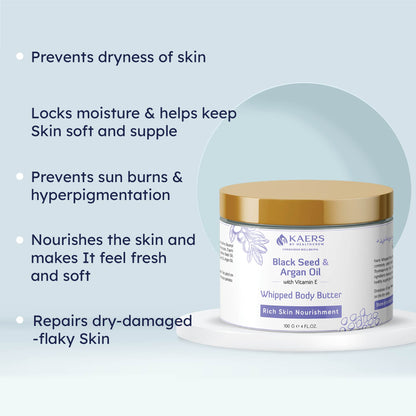 Black Seed and Argan Oil with Vit E Whipped Body Butter | 100 g - Kaers Life