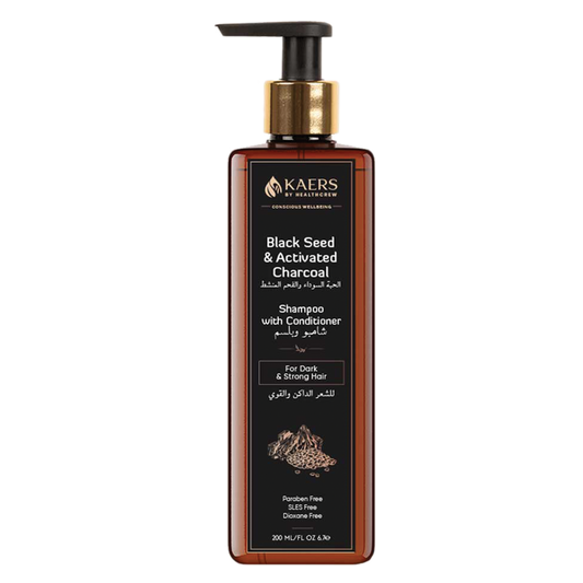 Black Seed (Kalonji) and Activated Charcoal Herbal Shampoo With Conditioner - Paraben Free, SLES Free, Dioxane Free for Dark and Strong Hair | 200 ml