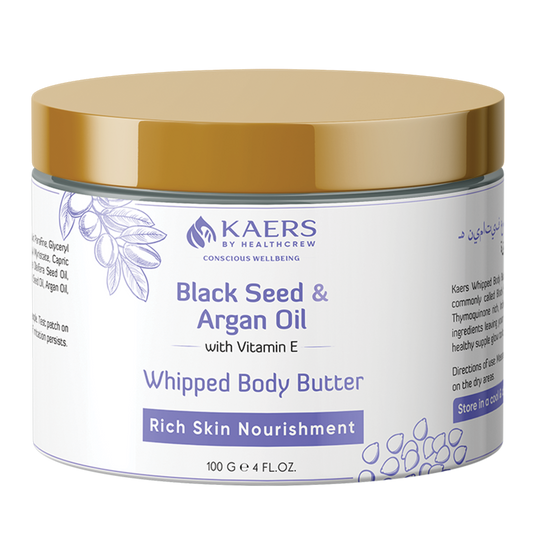 Black Seed (Kalonji) and Argan Oil with Vit E Whipped Body Butter - Nourishes & Hydrates with Unique Fast Absorption Formula | 100 g