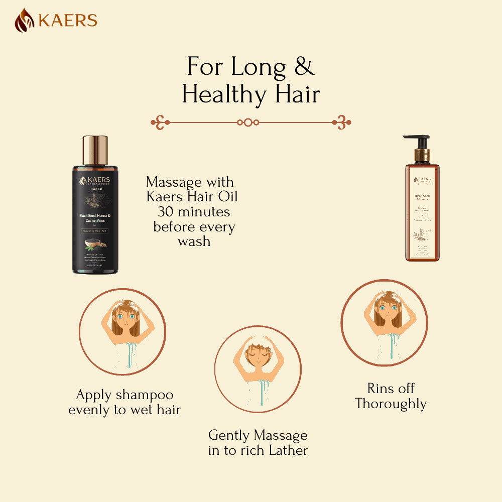Kaers Kalonji (Black Seed) and Henna Herbal Shampoo with Conditioner - Paraben Free, SLES Free, Dioxane Free for Hair fall Prevention | 200 ml - Kaers Life - Shampoo & Conditioner - kaers-by-healthcrew-black-seed-kalonji-and-henna-herbal-shampoo-with-conditioner-200-ml - 