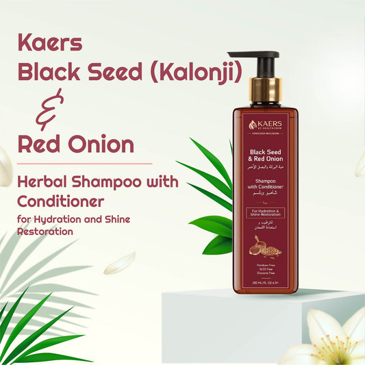 Black Seed (Kalonji) and Red Onion Herbal Shampoo with Conditioner for Hydration and Shine Restoration | 200 ml