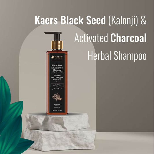 Black Seed (Kalonji) and Activated Charcoal Herbal Shampoo With Conditioner - Paraben Free, SLES Free, Dioxane Free for Dark and Strong Hair | 200 ml